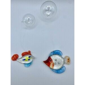 Lot of 2 LS Arts Blown Glass Floating Fish w Bubble Tropical Tank Aquarium Decor